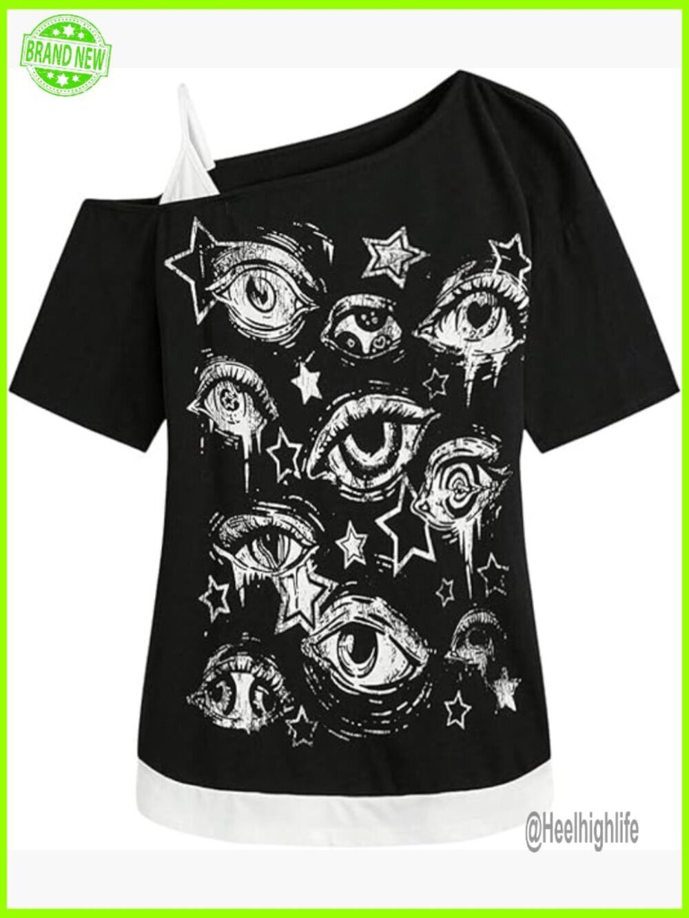 Grunge Cold Shoulder Short Sleeve T Shirt 2 in 1 Asymmetrical Tee Top